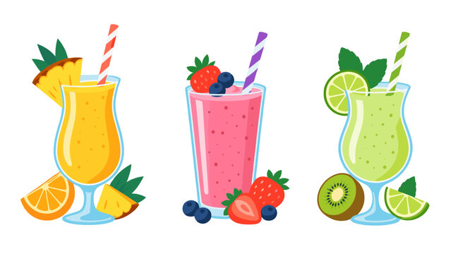 Fruit smoothie drinks illustration