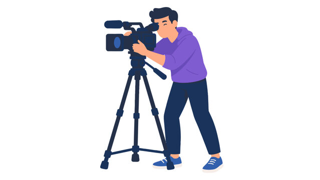 Man filming with a video camera on tripod