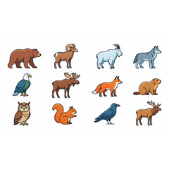Fototapeta premium Illustrated Set of Twelve Forest Animals.