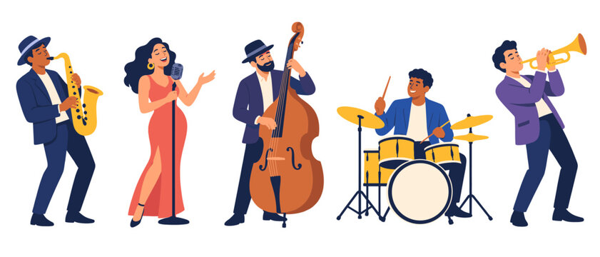 Jazz band performing with singer and saxophone player