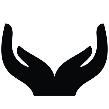Cupped hands holding gesture black silhouette icon for care protection and charity concept.