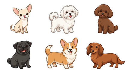 Fototapeta premium Collection of Six Adorable Cartoon Dog Breeds 1.