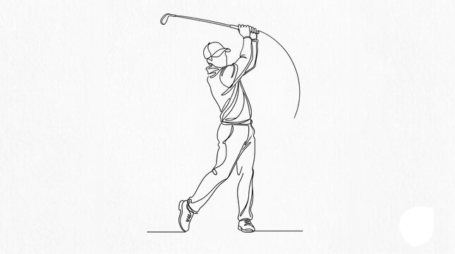 Golf swing line drawing sketch minimal continuous stroke art for sports logos and graphic design.