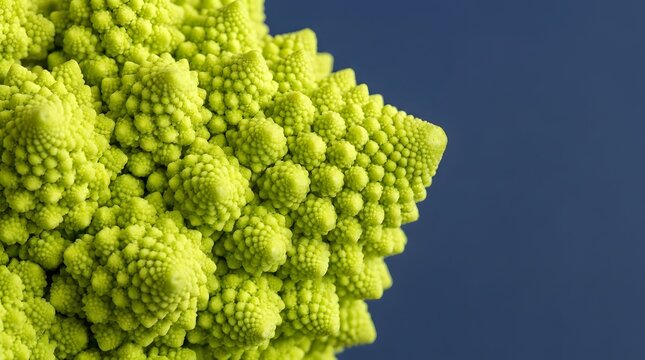 Vibrant green romanesco broccoli showing intricate fractal geometry and natural mathematical patterns in close up macro photography