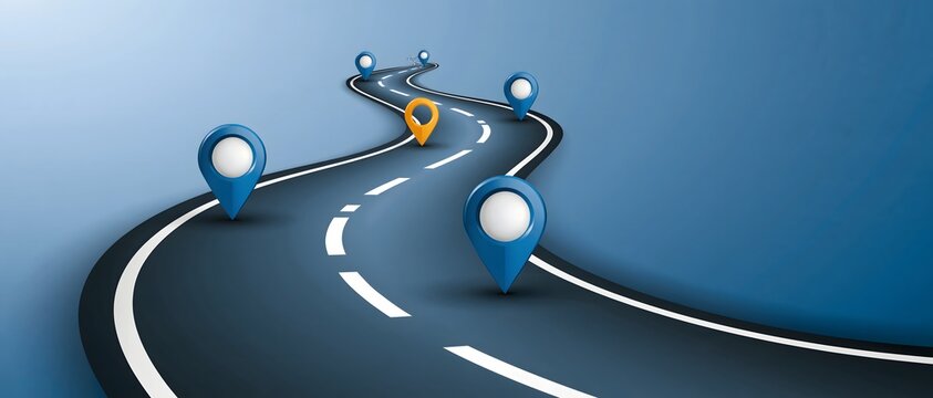 Strategic business roadmap for 2027 with interconnected milestones, market opportunities, performance targets and growth pathways, elegant blue corporate background, premium presentation design