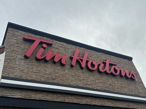 Tim Hortons Exterior Restaurant Signage. September 30 2026. Alberta Canada. For editorial use only.