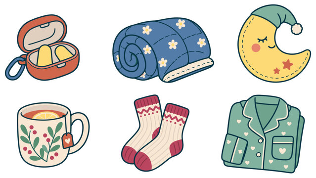Cozy bedtime collection with moon blanket tea and pajamas