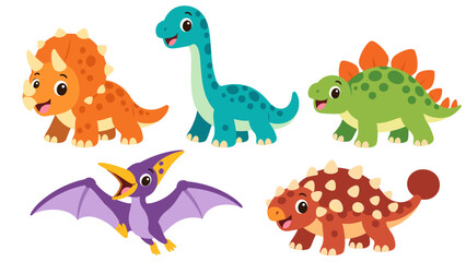 Set of cute cartoon dinosaurs with horns wings and plates © Andrei
