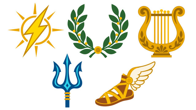 Greek mythology symbol set with a lyre and trident