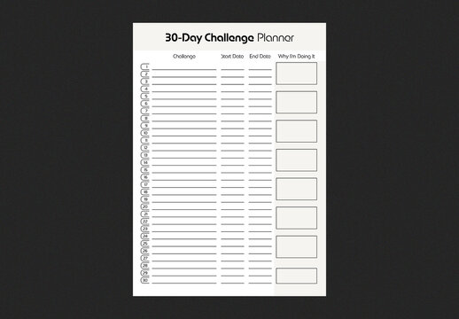 30 Day Challenge Planner Editable InDesign Planner Template