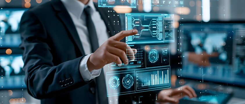 Future business analytics ecosystem combining artificial intelligence, predictive modeling, cloud data, real-time dashboards and strategic decision making, interconnected digital information network,
