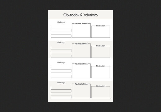 Obstacles and Solutions Editable InDesign Planner Template