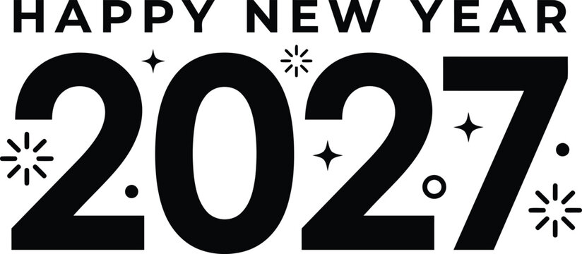Happy New Year 2027 Bold Black Typography with Fireworks Celebration