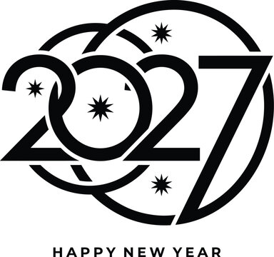 2027 Happy New Year Circular Typography with Abstract Fireworks Design