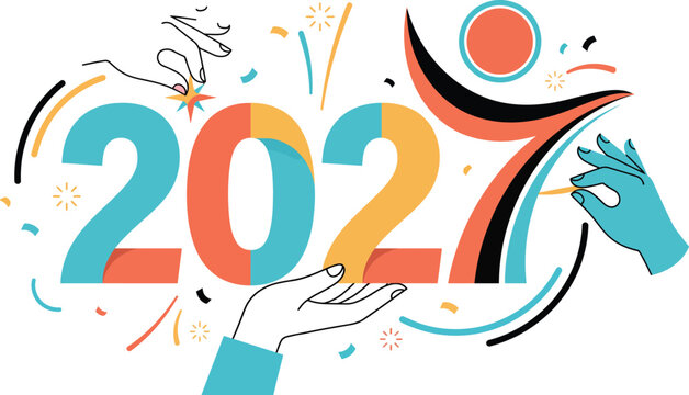 Colorful 2027 New Year Celebration Typography with Festive Abstract Design