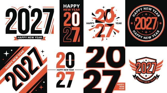 Modern 2027 New Year Typography Collection with Bold Geometric Designs