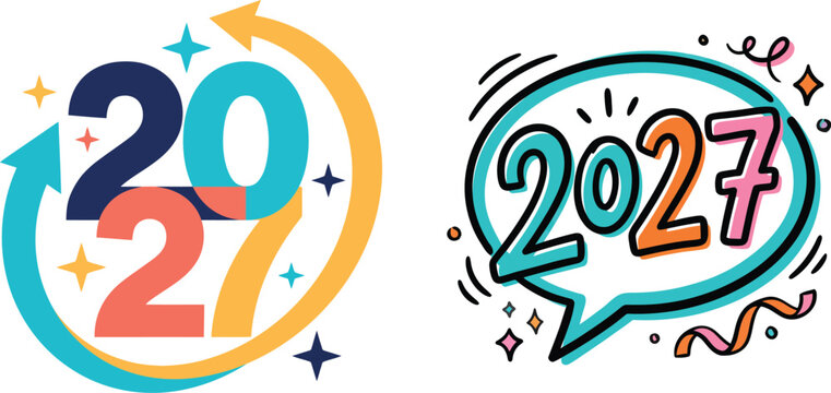 Creative 2027 New Year Typography Collection with Colorful Festive Designs