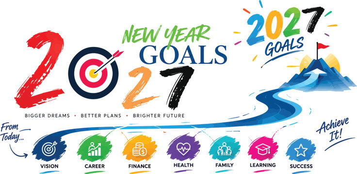 2027 New Year Goals and Business Success Strategy Colorful Illustration