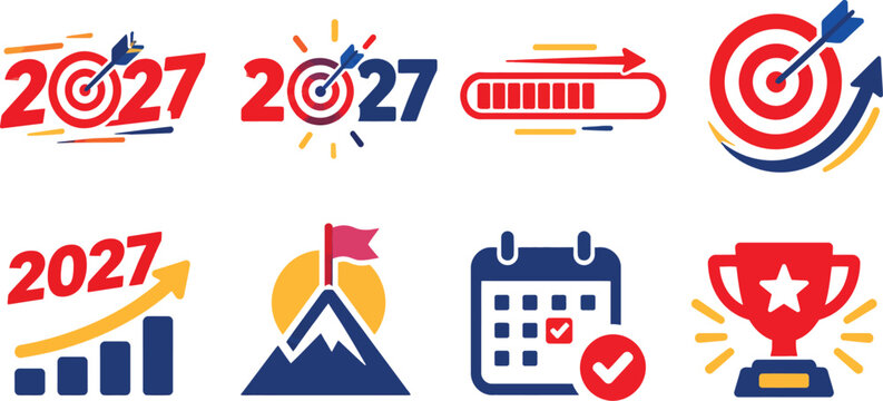 2027 New Year Goals Success Icons and Business Planning Illustration