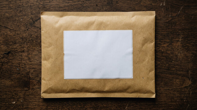Small bubble mailer shipping envelope with blank white paper label