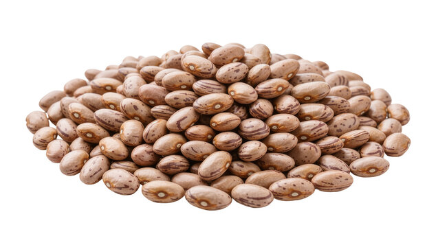 Heap of pinto beans with distinctive brown stripes, isolated on transparent background