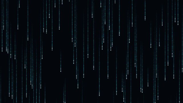 Premium seamless looping Horizontal motion graphics. Features a high-tech 'Matrix-style' binary code rain (1s and 0s) falling continuously. 