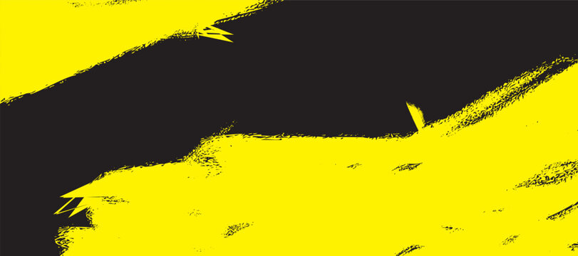 Black and yellow abstract grunge texture background, vector rough paint brush stroke banner template   