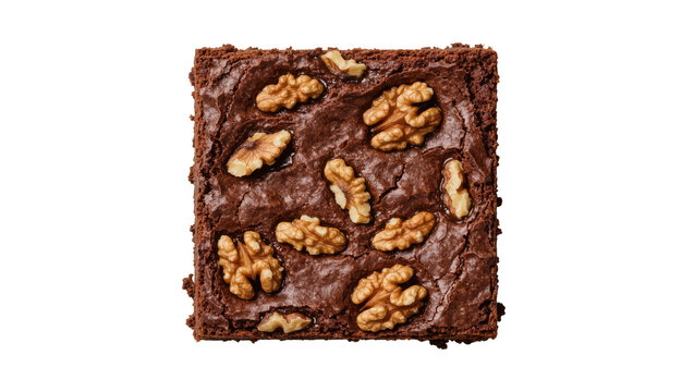 Rich chocolate brownie with whole walnuts, isolated on transparent background