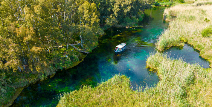 Turkey Akyaka Azmak River, Travel concept photo, landscape view from above with drone