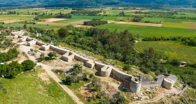 Idyma Castle. View over Gokova village in Mugla province of Turkey. Akyaka Castle.