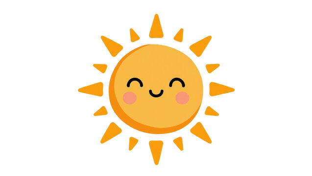Cute smiling sun with rosy cheeks, isolated on transparent background