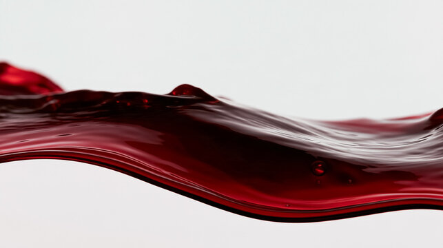 Red liquid creating a dynamic wave across the frame. Ripples and small splashes add texture to the flowing fluid surface