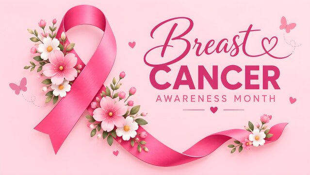 Breast cancer october awareness month pink ribbon and spring poster background,vector illustration