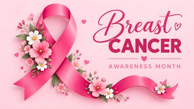 Breast cancer october awareness month pink ribbon and spring poster background,vector illustration