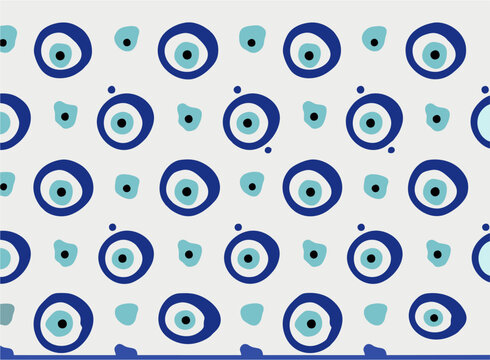 Blue Turkish evil eye seamless pattern vector illustration, Nazar amulet Greek Mati protection eye repeat texture background   