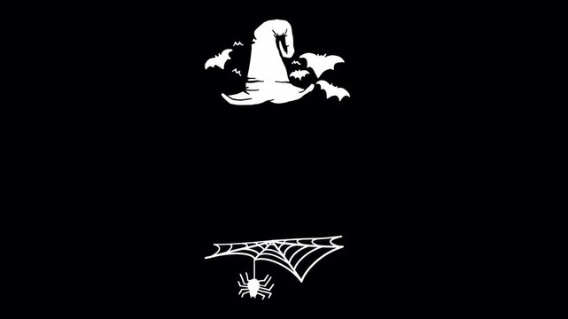 Minimalist Halloween animation featuring a witch hat and a spider web.