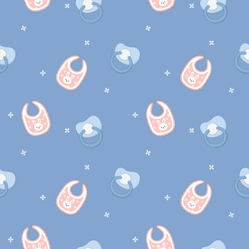 Baby Bib and Pacifier Seamless Pattern for Nursery Design