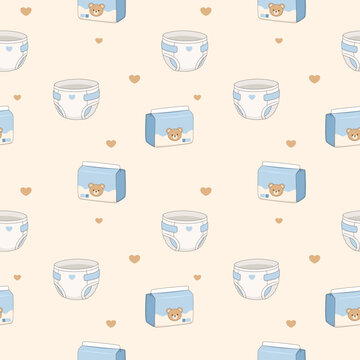 Baby Diaper and Wipes Seamless Pattern in Soft Pastel Style
