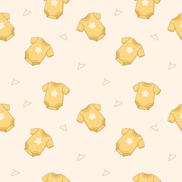Cute Baby Bodysuit and Hanger Seamless Pattern in Pastel Style