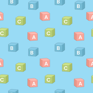 Alphabet Blocks Seamless Pattern for Kids in Pastel Colors