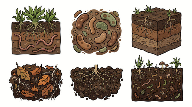 Illustrated soil types and underground ecosystem