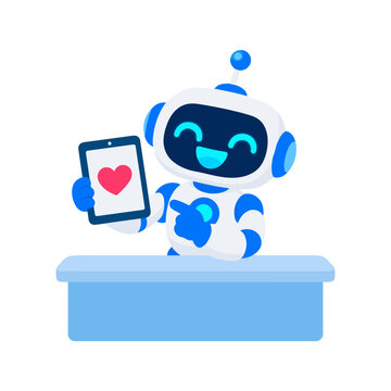 Cute Robot Assistant Holding Tablet Heart Illustration