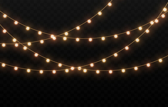 Vector Christmas lights. Christmas garland PNG. Christmas light PNG. Christmas decoration, LED lamps.
