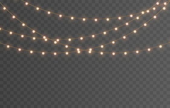 Vector Christmas lights. Christmas garland PNG. Christmas light PNG. Christmas decoration, LED lamps.