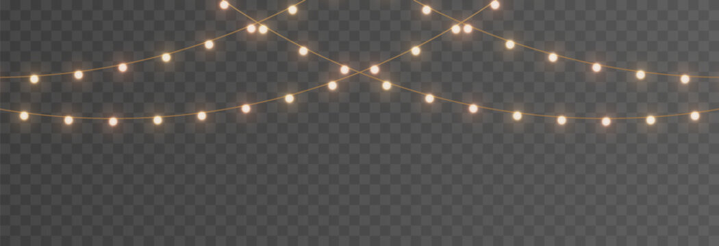 Vector Christmas lights. Christmas garland PNG. Christmas light PNG. Christmas decoration, LED lamps.