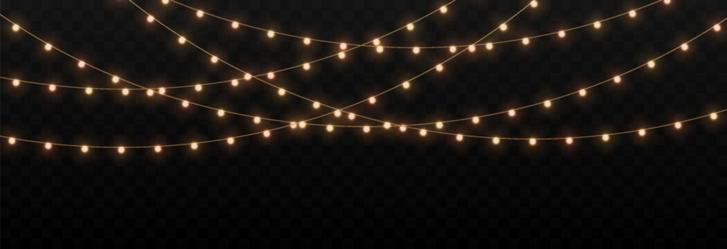 Vector Christmas lights. Christmas garland PNG. Christmas light PNG. Christmas decoration, LED lamps.