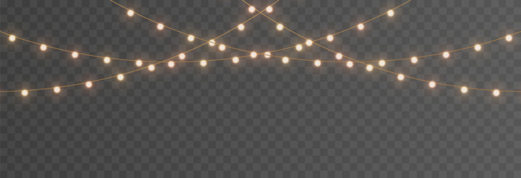 Vector Christmas lights. Christmas garland PNG. Christmas light PNG. Christmas decoration, LED lamps.