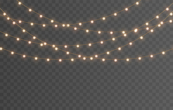 Vector Christmas lights. Christmas garland PNG. Christmas light PNG. Christmas decoration, LED lamps.