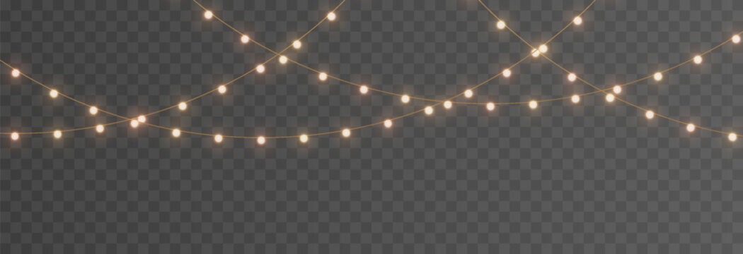 Vector Christmas lights. Christmas garland PNG. Christmas light PNG. Christmas decoration, LED lamps.