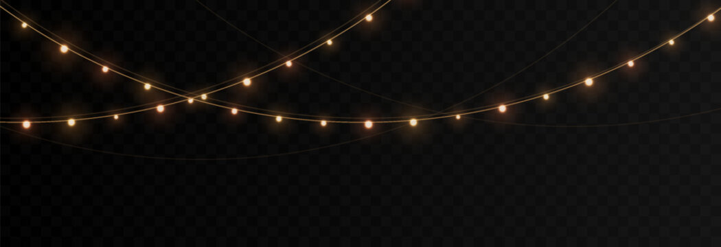 Vector Christmas lights. Christmas garland PNG. Christmas light PNG. Christmas decoration, LED lamps.